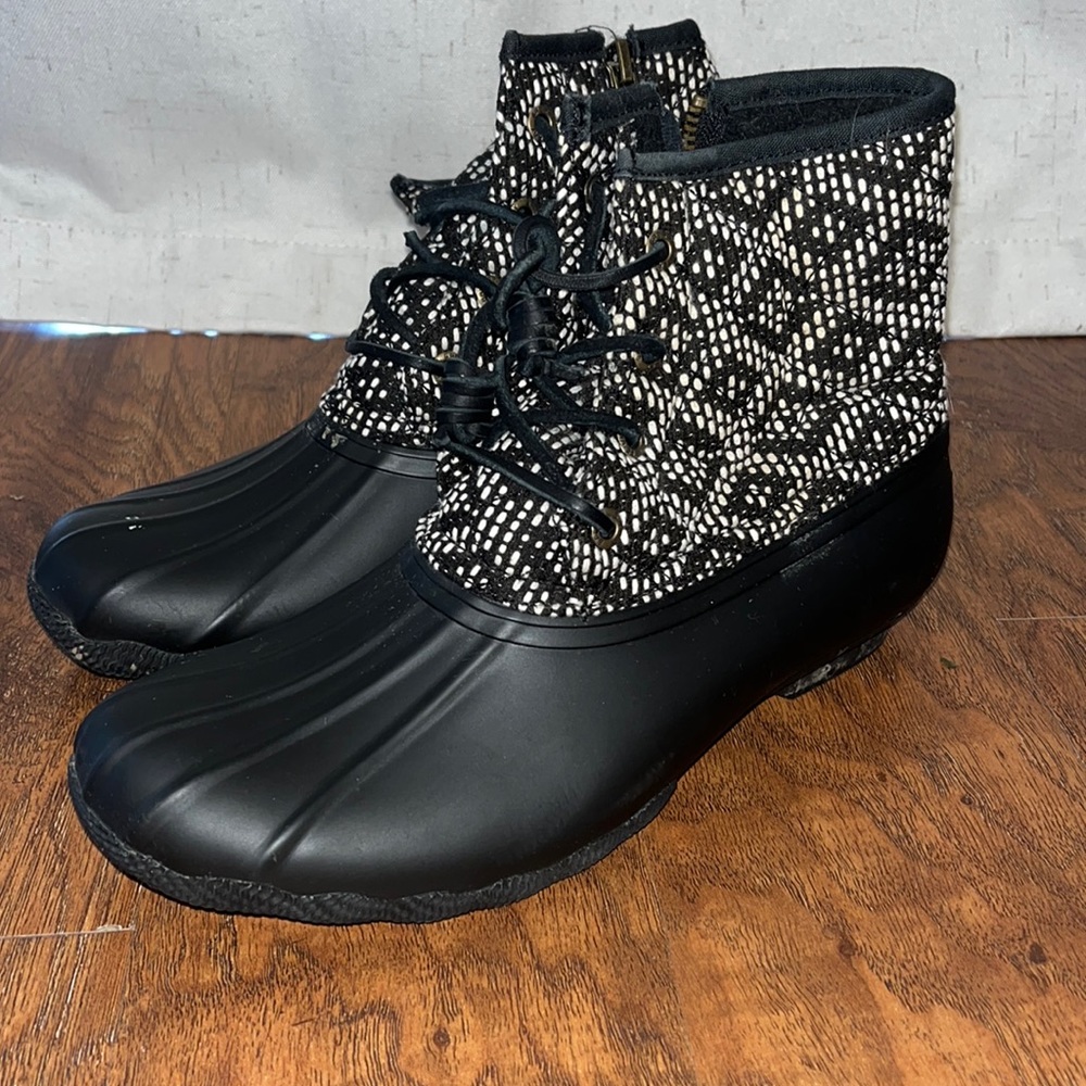 Black and White Print Sperry Duck Boots